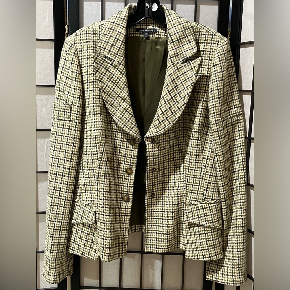 DAVID MEISTER WOOL BLEND PLAID SNAP FRONT JACKET VINTAGE SIZE 12